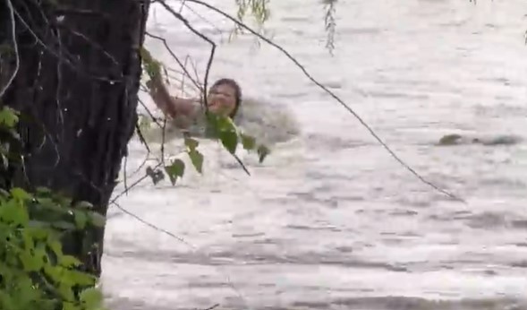 A woman clings to a tree after her car is washed away in a flood…It’s sad but..