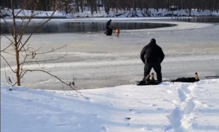 See what happened to the dog after falling through ice in New York…